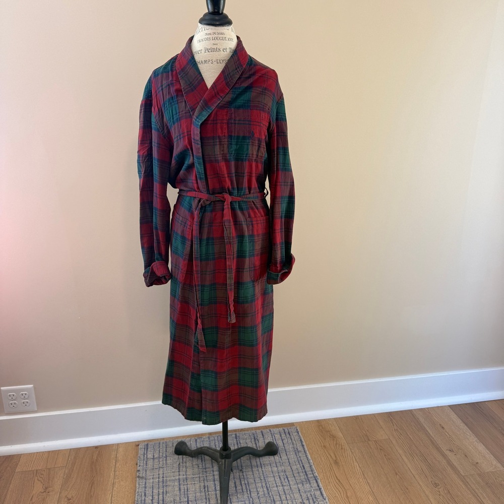 Polo Ralph Lauren Men's Red/Green Plaid Flannel Robe Size M